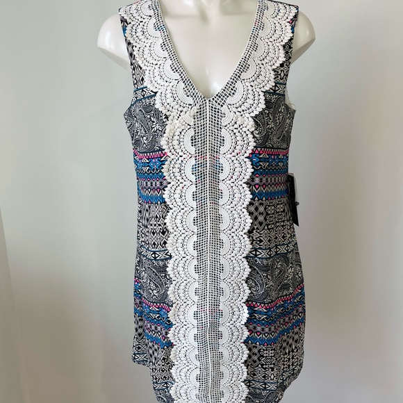 AS U WISH midi DRESS with bright blue bohemian Shift DRESS lined sleeveless M - Picture 13 of 13